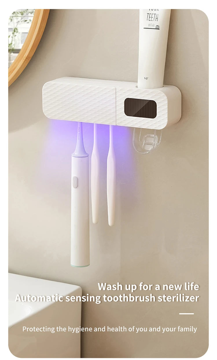1 porte-brosse à dents intelligent, porte-brosse à dents intelligent à 3 emplacements, distributeur de dentifrice, nécessités quotidiennes domestiques