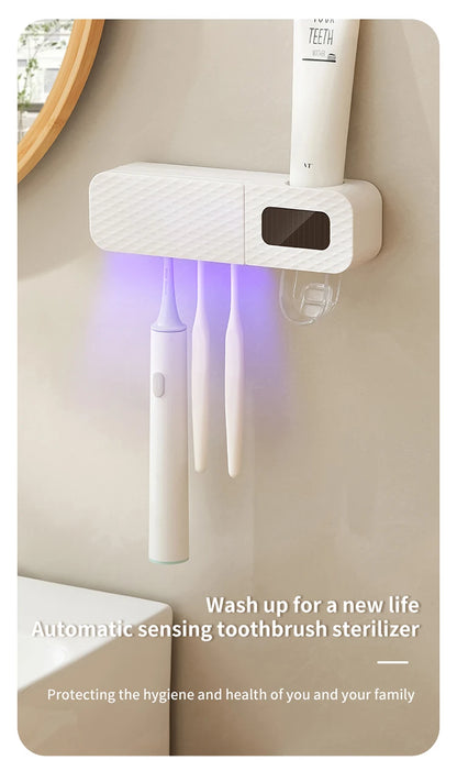 1 porte-brosse à dents intelligent, porte-brosse à dents intelligent à 3 emplacements, distributeur de dentifrice, nécessités quotidiennes domestiques
