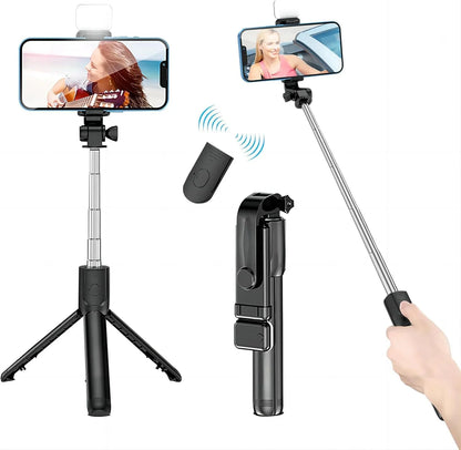 Trépied extensible Selfie Stick Trépied téléphonique avec selfies de groupe/diffusion en direct/enregistrement vidéo compatible avec tous les téléphones portables