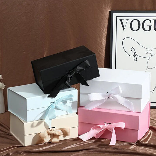 Coffret cadeau personnalisé à rabat magnétique pliable avec ruban