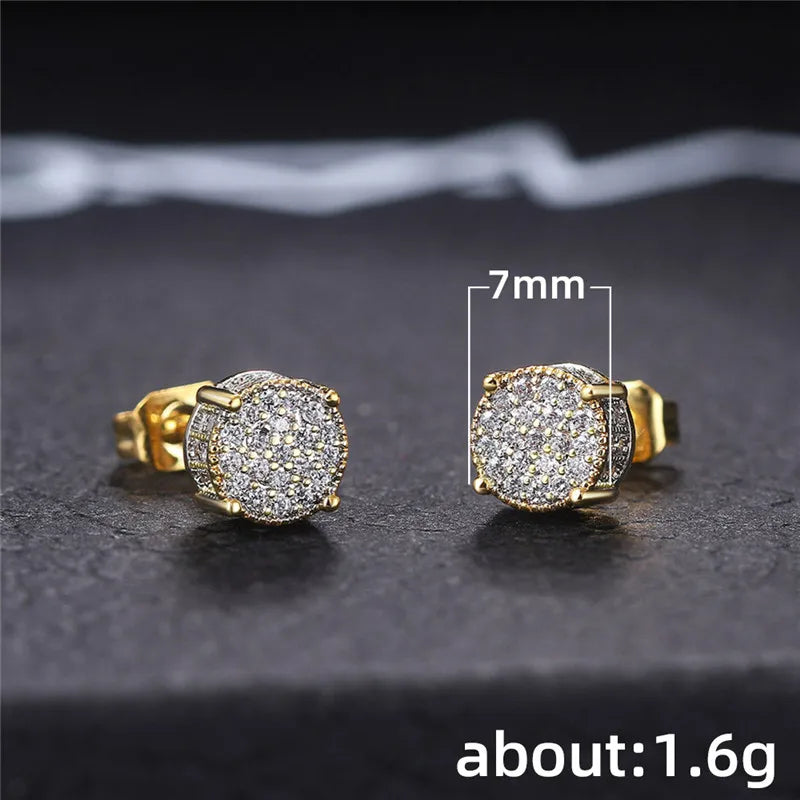 Huitan Fancy Round Shaped Stud Earrings Paved Shiny CZ Stone Silver Color/Gold Everyday Fashion Versatile Women’s Ear Jewelry