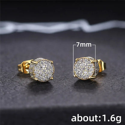 Huitan Fancy Round Shaped Stud Earrings Paved Shiny CZ Stone Silver Color/Gold Everyday Fashion Versatile Women’s Ear Jewelry