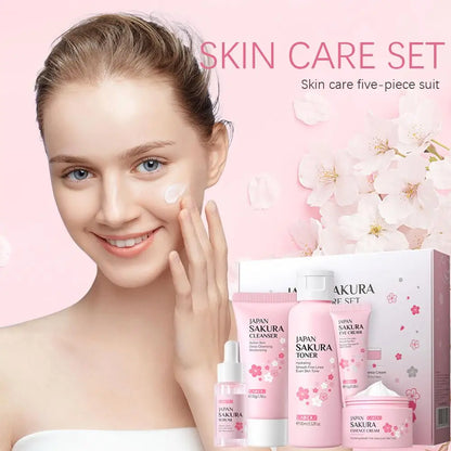 Sakura Lot de 5/3 soins pour le visage, sérum, tonique, nettoyant pour le visage, crème solaire, pour les yeux, coffret cadeau