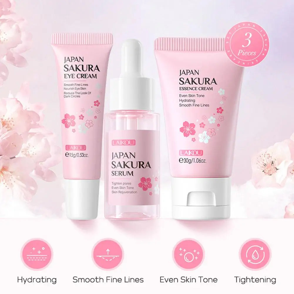 Sakura Lot de 5/3 soins pour le visage, sérum, tonique, nettoyant pour le visage, crème solaire, pour les yeux, coffret cadeau