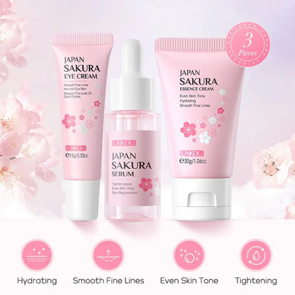 Sakura Lot de 5/3 soins pour le visage, sérum, tonique, nettoyant pour le visage, crème solaire, pour les yeux, coffret cadeau