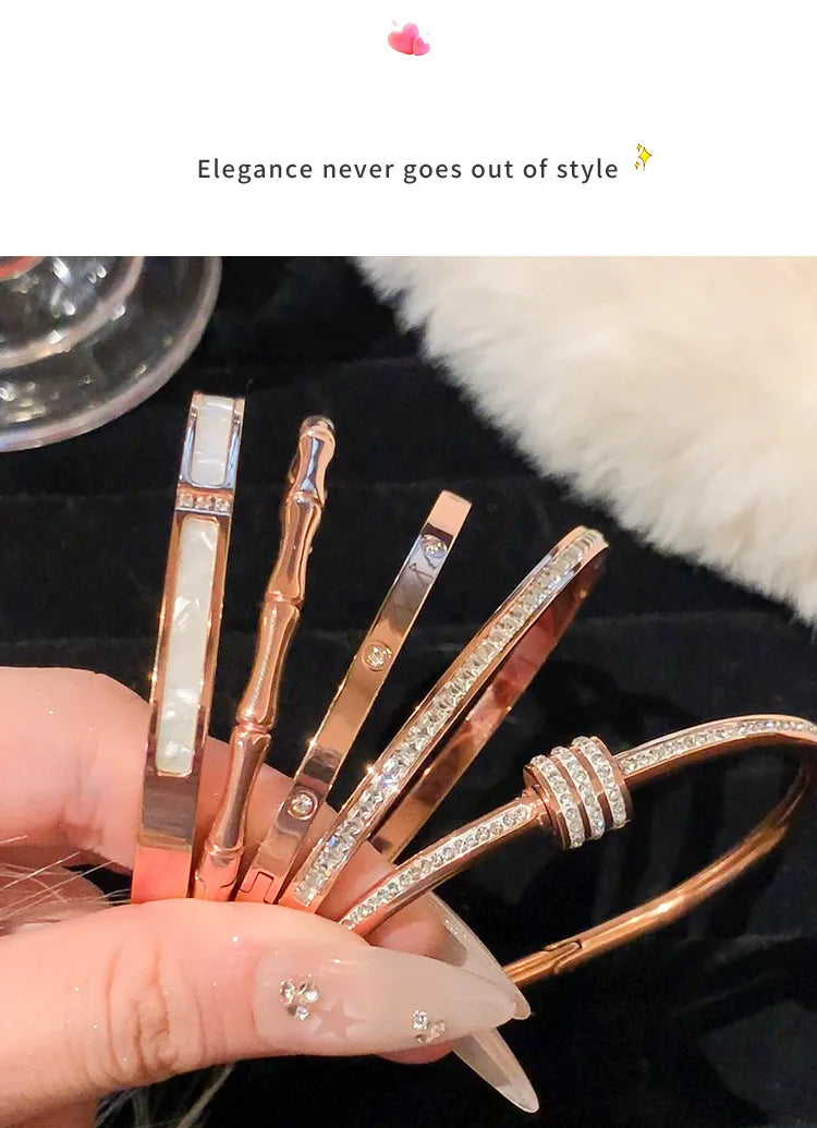 Bracelet Luxe en Acier Titane – Or Rose & Zircon Scintillant