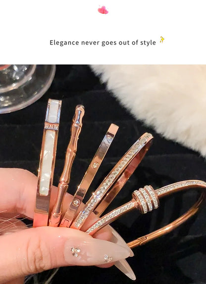 Bracelet Luxe en Acier Titane – Or Rose & Zircon Scintillant
