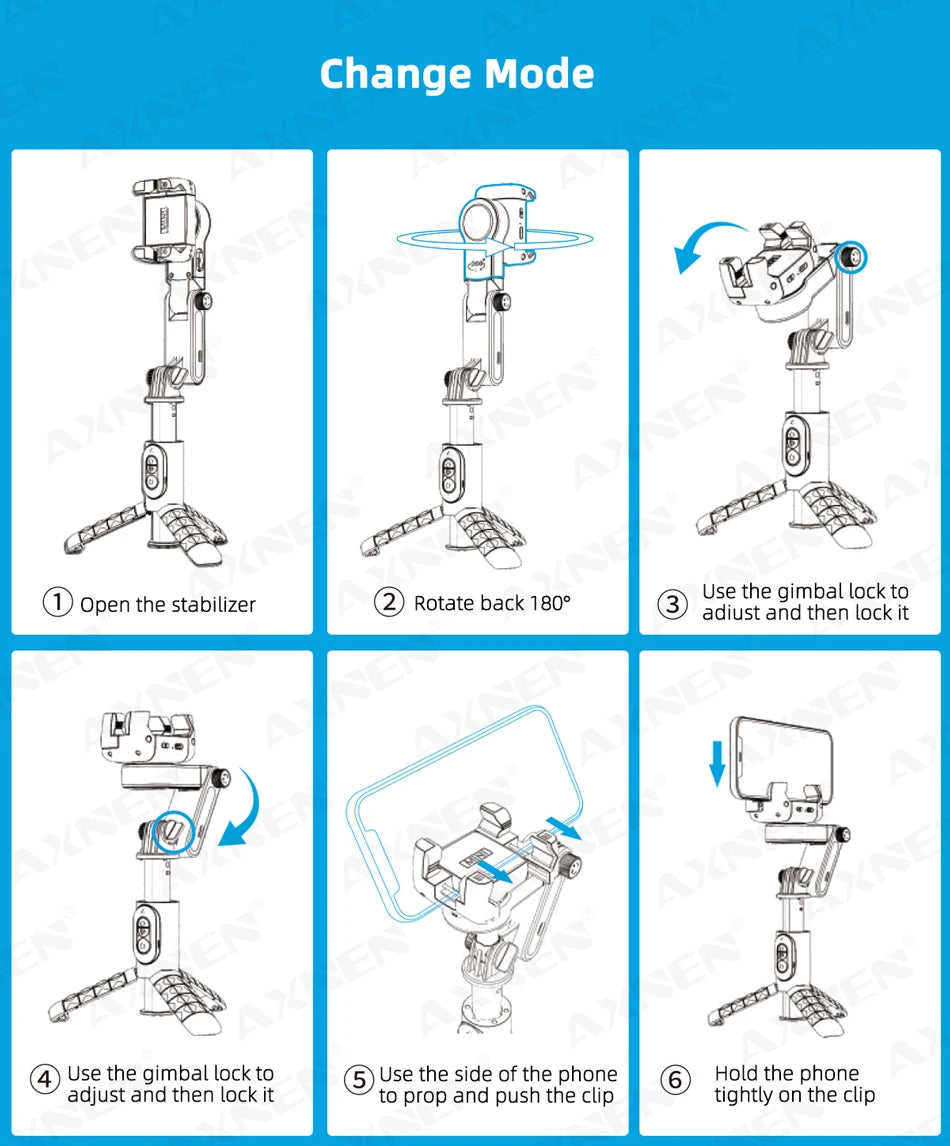 Rotation à 360° suivant le mode de prise de vue Stabilisateur de cardan Selfie Stick Trépied pour iPhone.
