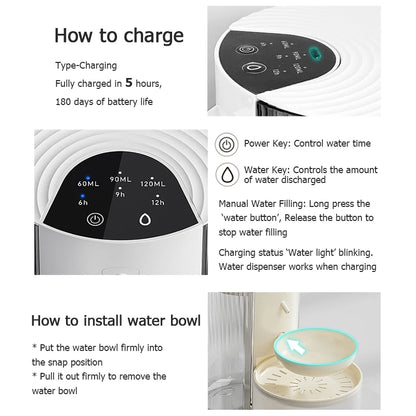 Distributeur d'eau intelligent pour animaux de compagnie, fontaine d'eau sans fil pour chat, distributeur d'eau pour chien, chargeur d'eau automatique rechargeable