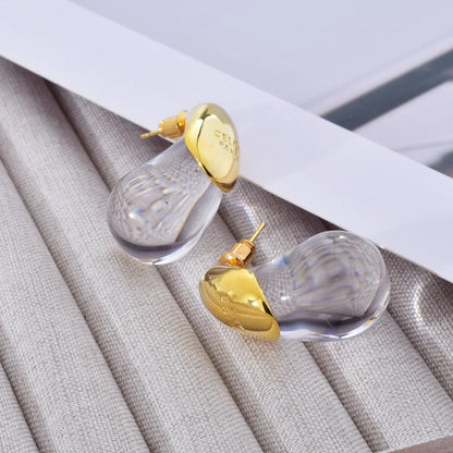 Boucles d'oreilles goutte d'eau transparentes pour femmes, plaquées or, élégantes et modernes