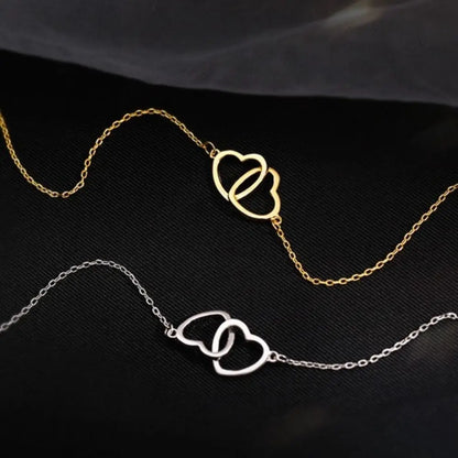 Fashion Alloy Love Drop Necklace Double Heart Light Weight Clavicle Choker Jewelry Simple Style Pendant Necklace