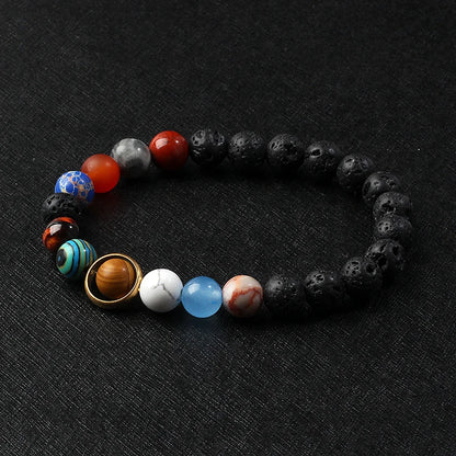 🌌 Bracelet Galaxie – 8 Planètes du Système Solaire & Étoile Gardienne