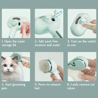 Peigne Vapeur Massant pour Chiens et Chats – Tête Ronde Sécurisée, Dents Souples & Spray Hydratant | Brosse Universelle Anti-Noeuds