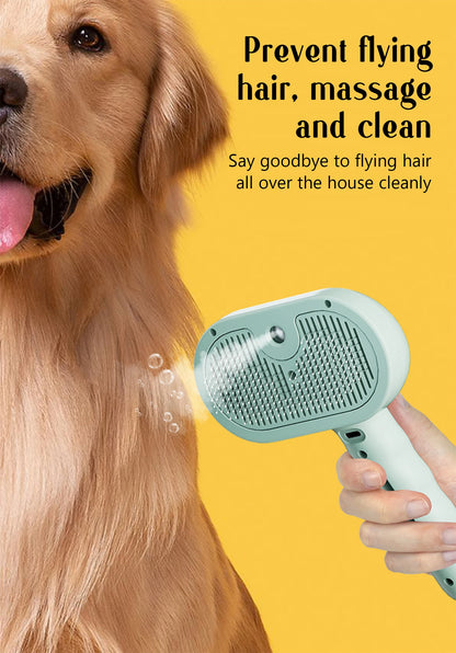 Peigne Vapeur Massant pour Chiens et Chats – Tête Ronde Sécurisée, Dents Souples & Spray Hydratant | Brosse Universelle Anti-Noeuds