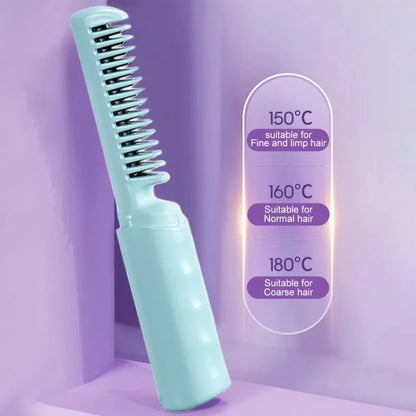 Brosse à lisser anti-brûlures USB Rechargeable électrique peigne à cheveux raides chauffage peigne lisse sans fil soins capillaires