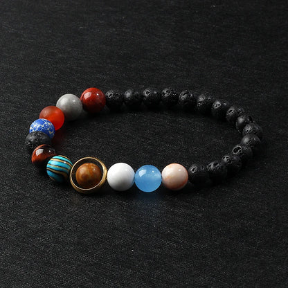 🌌 Bracelet Galaxie – 8 Planètes du Système Solaire & Étoile Gardienne
