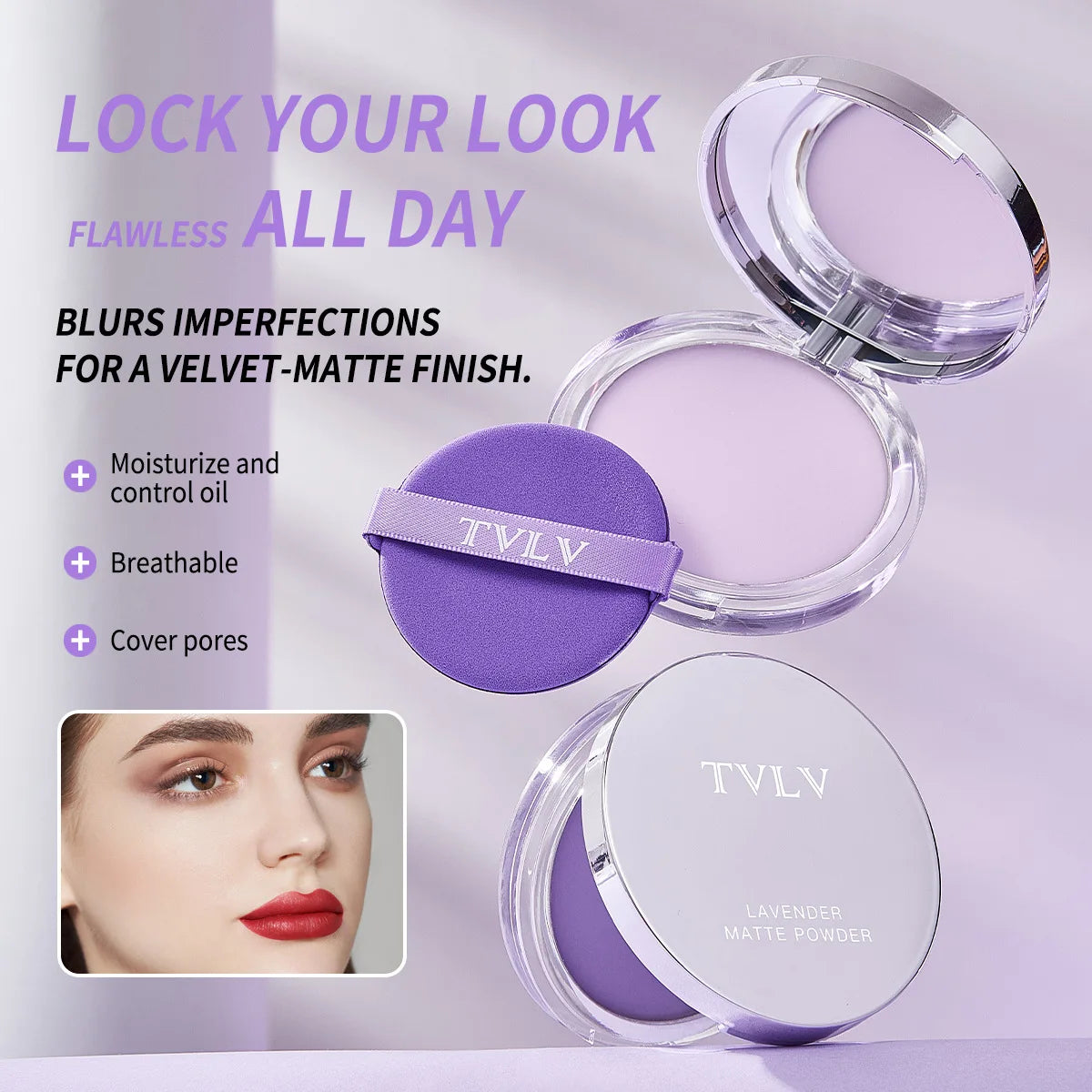 Poudre crème violette imperméable, bâton naturel pour le visage, poudre cosmétique
