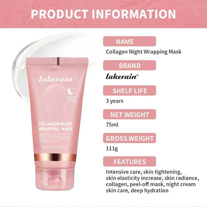 Masque de collagène de nuit Rajeunissement Hydratant Éclaircissant Masque facial coréen pour Rendre la peau éclatante.