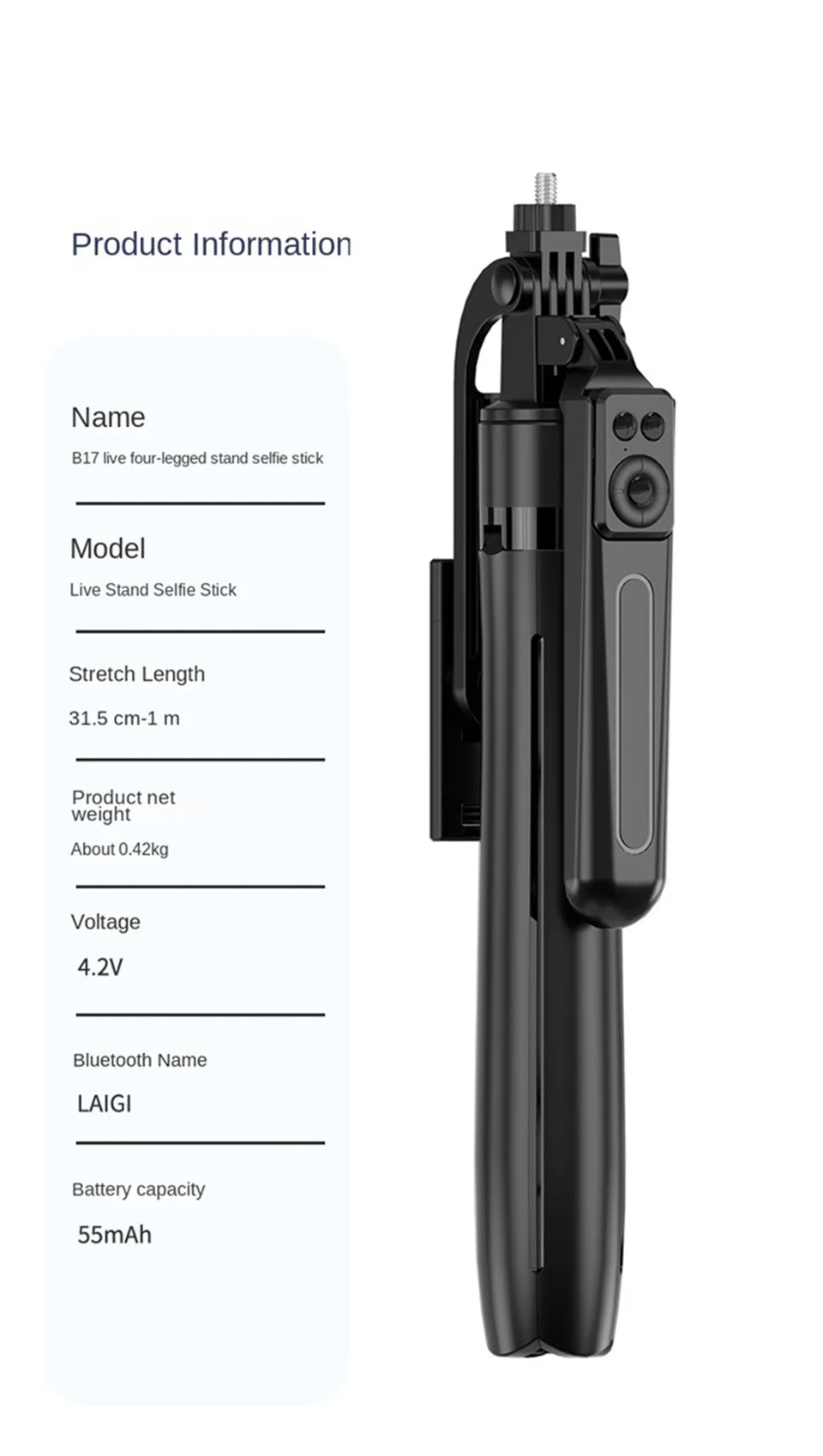 COOL DIER Nouveau trépied pour appareil photo de smartphone, support de trépied avec obturateur Bluetooth, supports de bâton de selfie sans fil avec support de téléphone