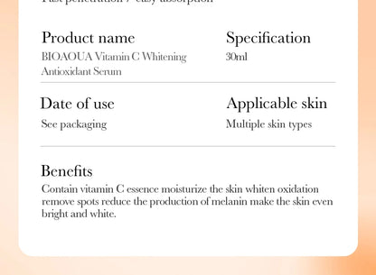 BIOAQUA – Sérum Visage Concentré à la Vitamine C, Rétinol & Acide Hyaluronique, Essence Anti-Âge Éclaircissante.