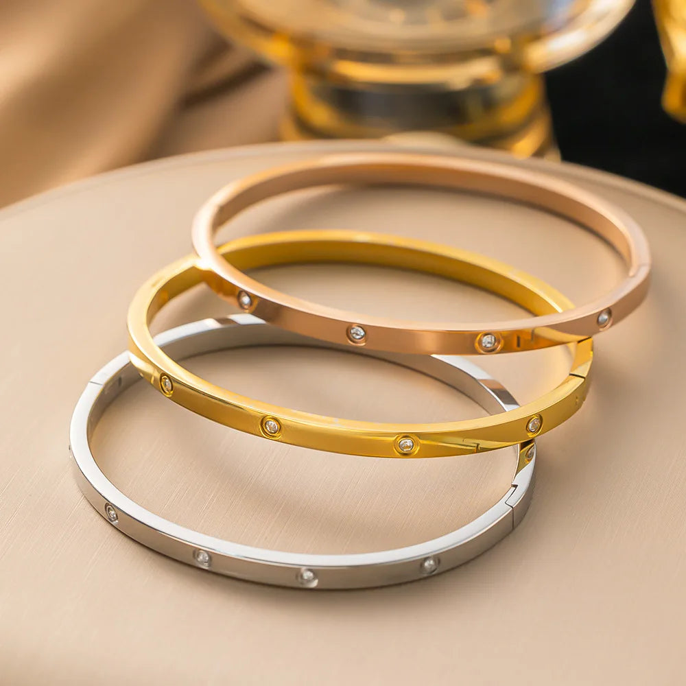 Bracelet tendance en acier inoxydable et oxyde de zirconium pour femme et homme,résistant à la lumière.