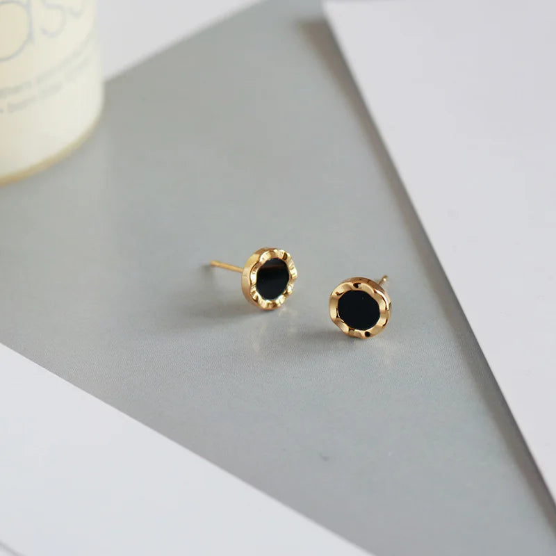 Classic Black Round Small Stud Earrings for Women Golden Color Simple Geometry Girls Trendy Earrings Punk Jewelry Gift