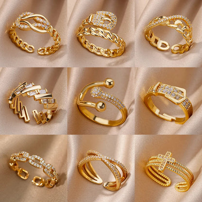 Bague Ouverte Femme en Acier Inoxydable Doré – Design Croix avec Zircon | Bijou Esthétique & Tendance – Idée Cadeau Mode
