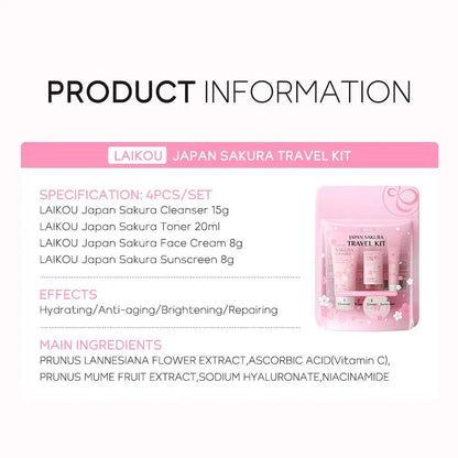 4pcs/Bag Sakura Skin Care Sets Facial Cleanser Face Face Toner Sunscreen Hydratant Lissant Nourrissant Produit de soins de la peau