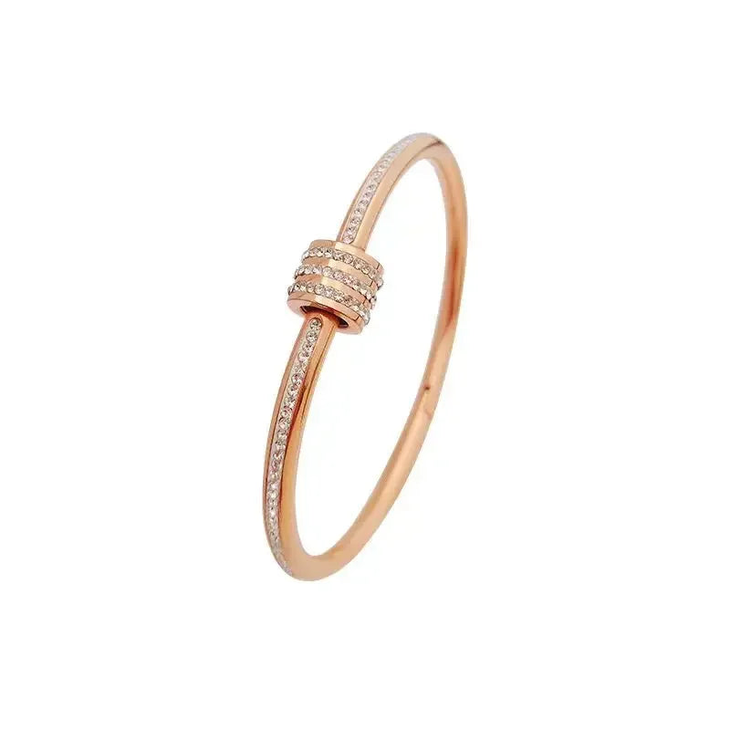 Bracelet Luxe en Acier Titane – Or Rose & Zircon Scintillant