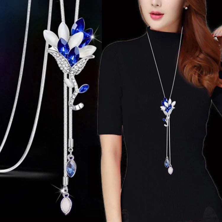 Collier Pendentif Fleur BYSPT – Couleur Argent & Imitation Perle