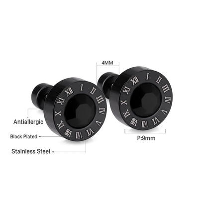 LUXUSTEEL Boucles d'oreilles en cristal acrylique en acier inoxydable pour femmes Hommes Punk Roman Number Clear Black CZ Bling Bijoux d'oreille de mode