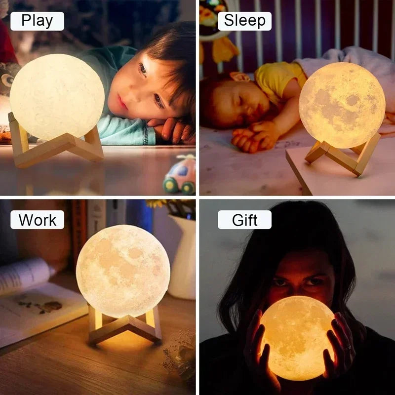 8CM LED Veilleuse 3D Print Moon Lamp Bedroom Decor MoonLight for Kids Gifts Decorations Creative Bedside Atmosphere Lighting