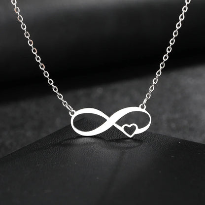 Collier ras du cou en acier inoxydable avec pendentif en forme de cœur et symbole de l'infini, simple et élégant, pour femme, bijou de mariage, cadeau