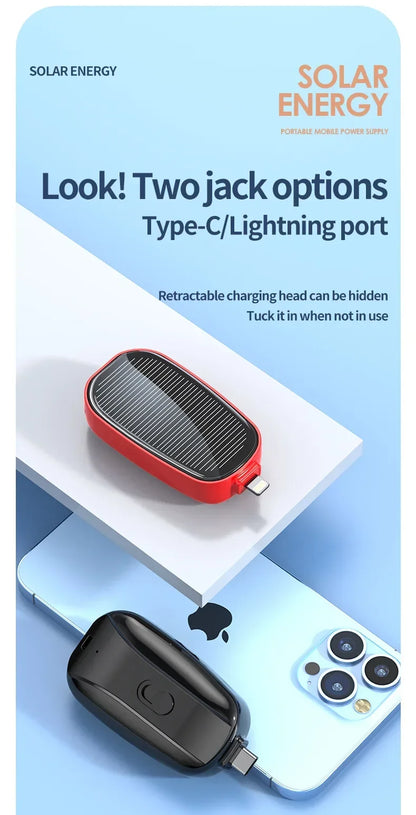 Solar Mini Power Bank Porte-clés Chargeur portable Camping en plein air Batterie externe Puissance d’urgence 1200mah Powerbank pour Xiaomi
