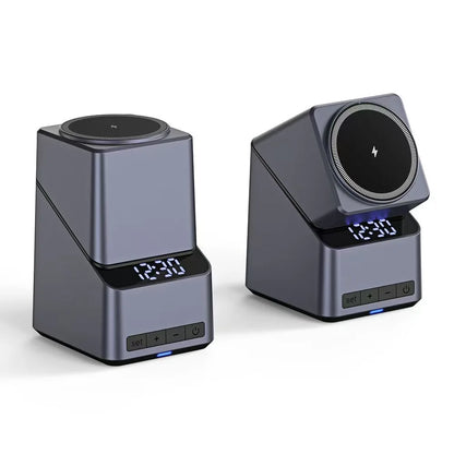 Chargeur Sans Fil Magnétique 4 En 1 One-Touch Rotation À 360° Et Affichage De L’Horloge Numérique, Station De Charge Rapide Pour iPhone iWatch AirPods