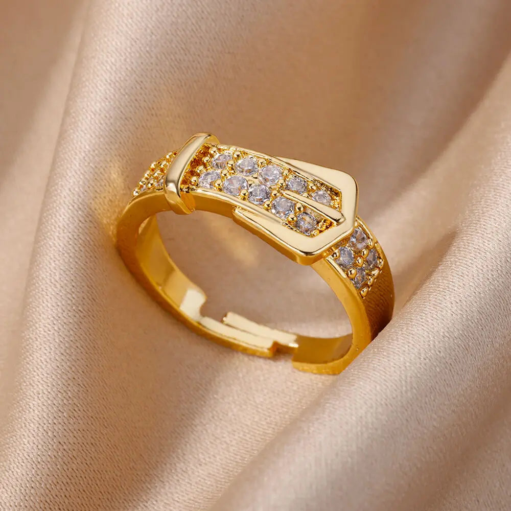 Bague Ouverte Femme en Acier Inoxydable Doré – Design Croix avec Zircon | Bijou Esthétique & Tendance – Idée Cadeau Mode