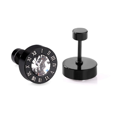 LUXUSTEEL Boucles d'oreilles en cristal acrylique en acier inoxydable pour femmes Hommes Punk Roman Number Clear Black CZ Bling Bijoux d'oreille de mode