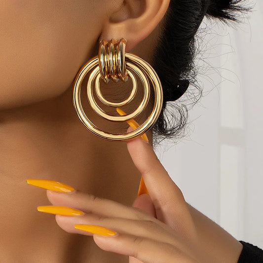 New 2025 Vintage Gold Color Metal Acrylic Earrings Set for Women Geometric Irregular Exaggerated Hoop Earrings Fashion Jewelry