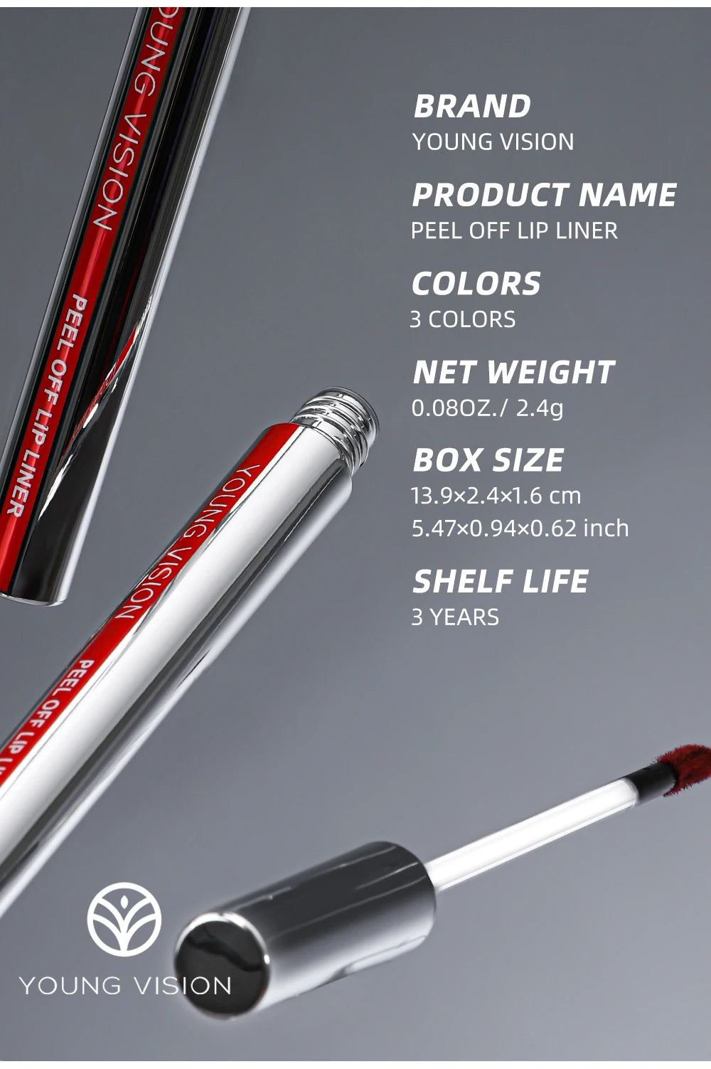 YOUNG VISION Tear-Off Lip Liner Peel-Off Lip Liner Matte Smudge-Free Hook & Loop Lip Pencil Crayon de maquillage 3 couleurs