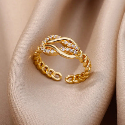 Bague Ouverte Femme en Acier Inoxydable Doré – Design Croix avec Zircon | Bijou Esthétique & Tendance – Idée Cadeau Mode