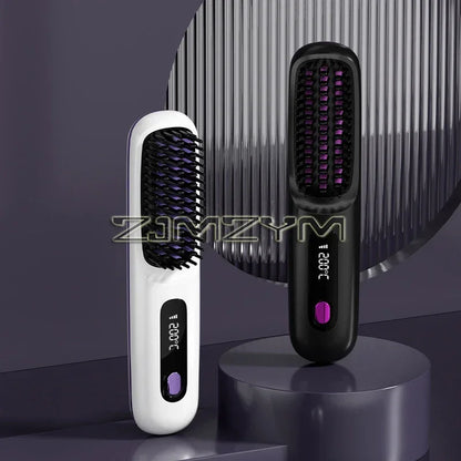 Lisseur à cheveux sans fil Lisseur à cheveux plats portable avec écran LCD Affichage numérique Outil de coiffure pour cheveux raides et bouclés