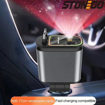 Chargeur de voiture rétractable 4 en 1 Chargeur de voiture à charge rapide avec câble USB de type C et 2 ports de charge de type C, chargeur de voiture universel