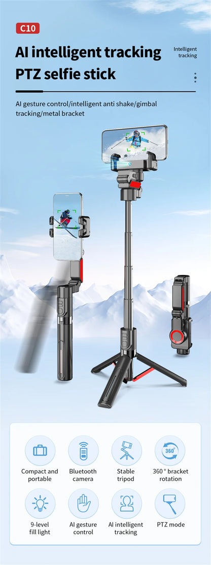 Stabilisateur d’intelligence 360 Rotation automatique Suivre le cardan, avec télécommande, selfie stabilisateur pour iPhone Android