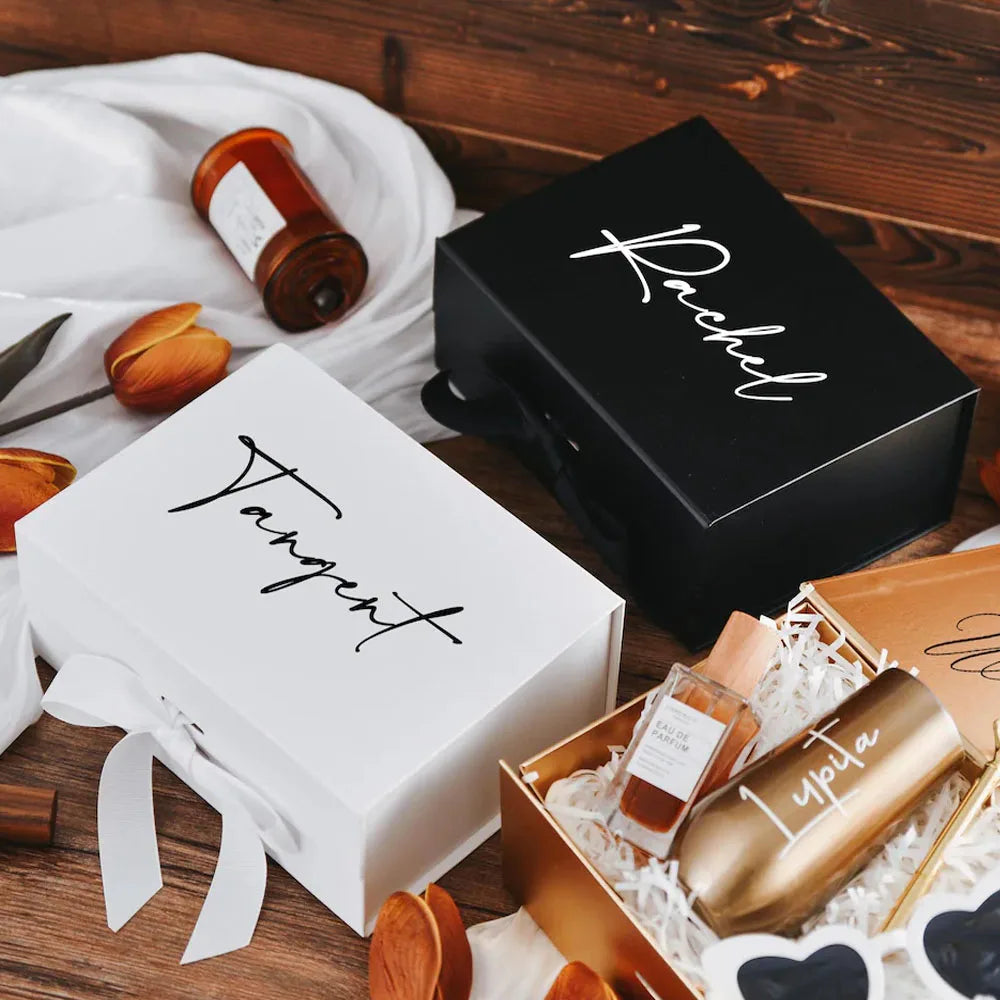 Coffret cadeau personnalisé à rabat magnétique pliable avec ruban
