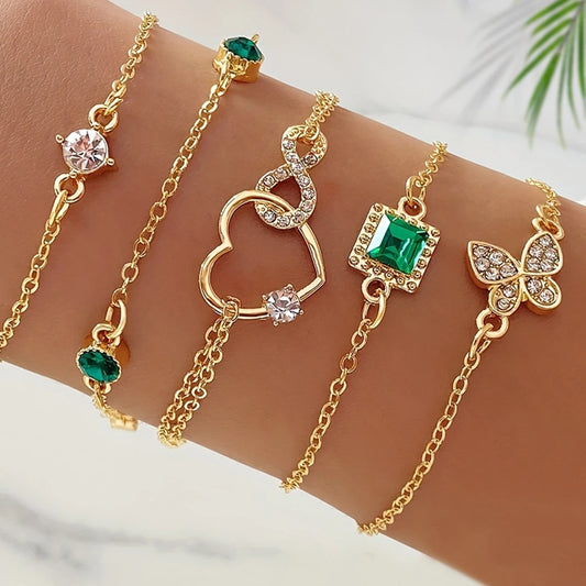 Ensemble de bracelets d'inspiration vintage de 5 pièces avec strass étincelants - Infinity & Geometric Designs, parfait.