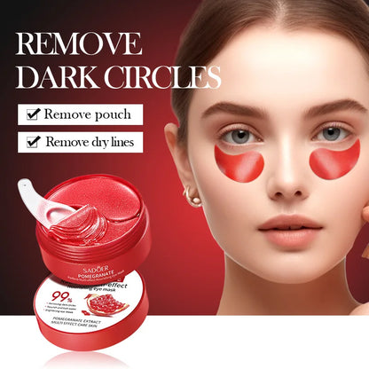 60 pcs SADOER Masque pour les yeux au collagène à la grenade rouge.