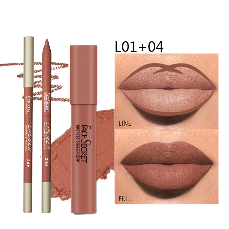 Ensemble crayon à lèvres et rouge à lèvres mat, imperméable à l'eau, maquillage à lèvres longue durée, rendu de couleur mate douce, cosmétiques de maquillage pour femmes