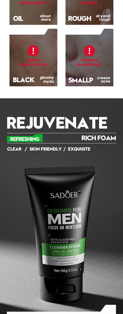 SADOER Nettoyant Visage pour Hommes  Hydratant,  anti-acné, purifie.