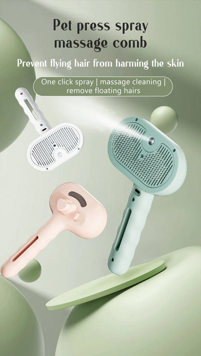 Peigne Vapeur Massant pour Chiens et Chats – Tête Ronde Sécurisée, Dents Souples & Spray Hydratant | Brosse Universelle Anti-Noeuds