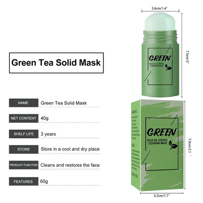 Masque facial solide nettoyant au thé vert Le bâtonnet nettoie les pores Élimine l'acné.